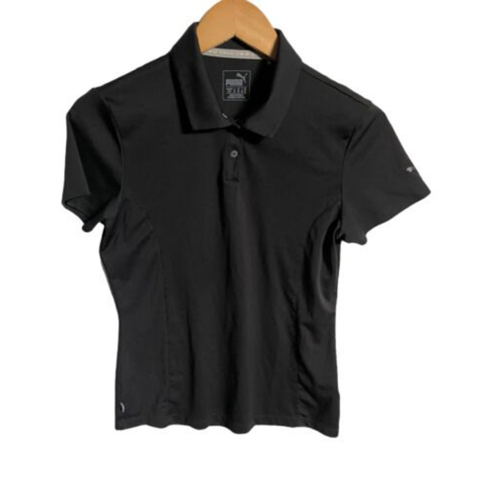 Puma Womens Solid Black Collared Polo Golf Tennis Professional Medium Non Logo